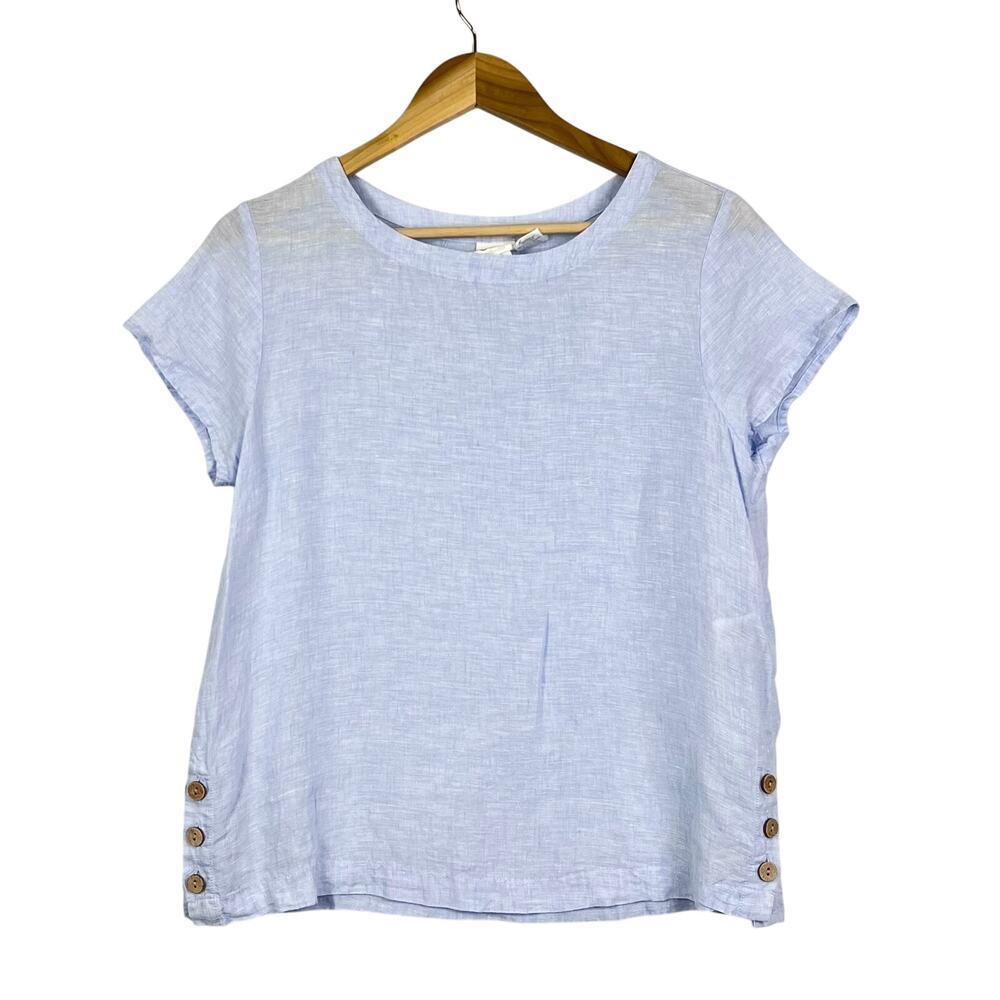 C&C California 100% Linen Small Blue Lagenlook Beachy Relaxed fit Women's Top